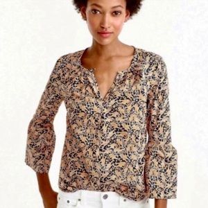 JCrew x Drakes London Giraffe Animal Print 100% Cotton Popover Blouse size 8